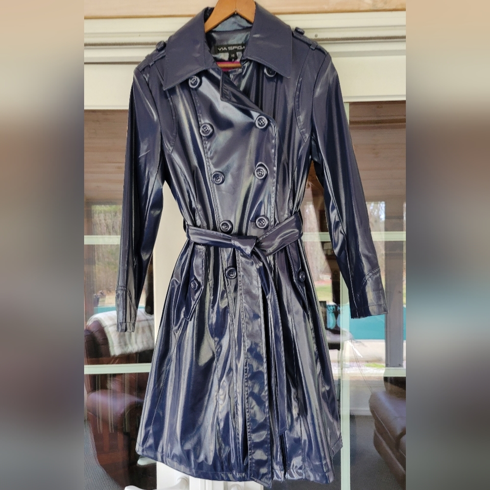Via Spiga Faux Patent Leather Trench Coat